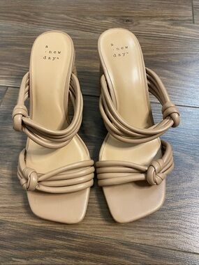 A new day Beige Knotted Strap Square-Toe Slide Heels